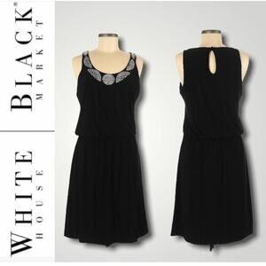 WHITE HOUSE BLACK MARKET SCOOP BEADED NECK DRESS BLACK - M